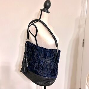 Anthony Luciano custom blue and black pony hair and leather hobo